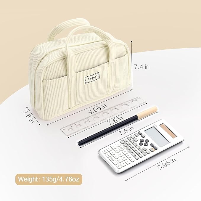 Sooez Large Pencil Case Pouch, Extra Big Pencil Bag with 5 Compartments, Pen Bag Wide Opening, Soft Corduroy Pencil Organizer with Zipper, Cute Aesthetic School Supplies for Teen Girls Light Pink-DeskLoop Office