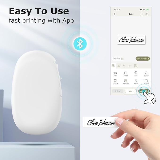 SUPVAN E10 Bluetooth Label Maker Machine with Tape, Continuous Waterproof Label, Versatile App with 35 Fonts and 1k+ Icons, Inkless Labeler for Home, Kitchen, School, Office Organization, White-DeskLoop Office