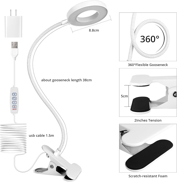 Woputne Desk Clip on Lamp for Reading Home Office, - Image 4