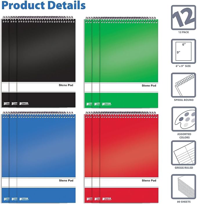 Better Office Steno Pad, Gregg Ruled, 80 Sheets/Pad, 12 Pads/Pack - Image 2