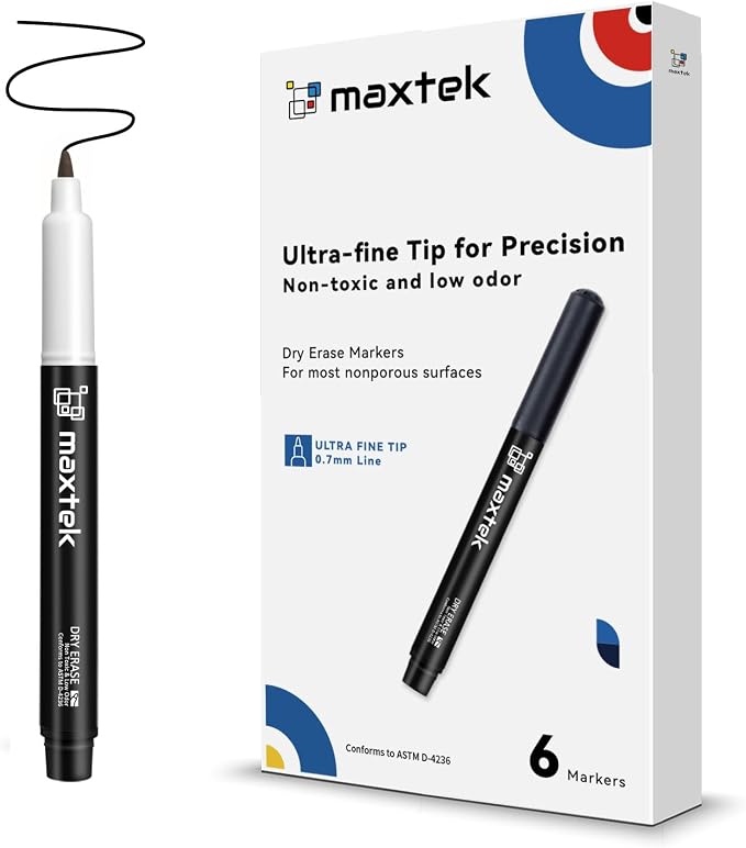 maxtek Black Dry Erase Markers Ultra Fine Tip, Low Odor, Extra Fine Point Dry by Maxtek