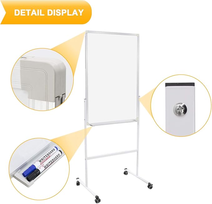 H-Qprobd 24"x36" Dry Erase Board with Stand - Adjustable Height Double Side Mobile Magnetic Rolling Whiteboard on Wheels for Home, Office & School-DeskLoop Office