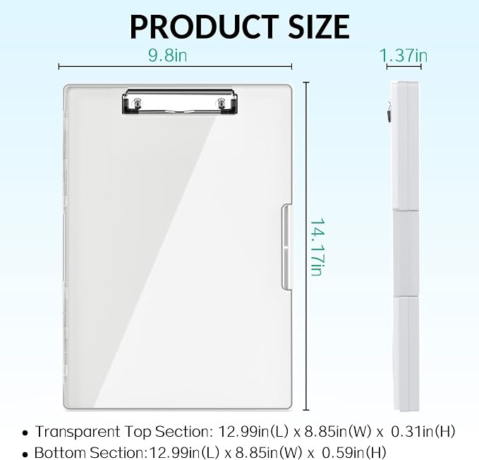 Sooez Clipboard with Storage, Heavy Duty Cleaview Clip Boards 8.5x11 with Dual - Image 6