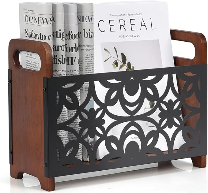 Magazine Holder, Wood Magazine Rack Floor, Rustic Magazine File Holder Organizer by QILICHZ