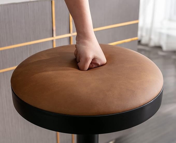 Round Swivel Counter Height Bar Stools Set of 2 Modern Adjustable Barstools Backless PU Leather Bar Chairs Industrial Island Chairs with Metal Base/Footrest for Kitchen Island/Pub/Bar, Brown-DeskLoop Office