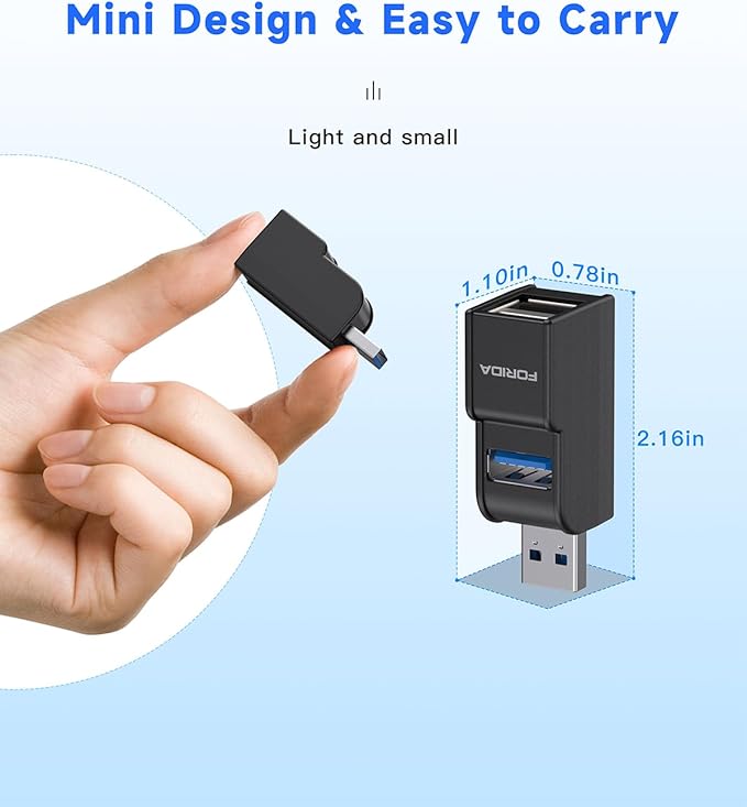 FORIDA 3 Ports USB 3.0 Adapter, USB Hub with 1 USB 3.0 and 2 USB 2.0 Ports, Portable USB Port Splitter for Keyboard, Mobile Hard Disk, U Disk, Camera, Mouse, etc (Black)-DeskLoop Office