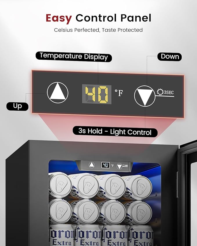 24 Cans Beverage Refrigerator Cooler - Mini Fridge with Glass Door, Soda Wine Beer Drink Fridge - Small Refrigerator for Office Home Bedroom Dorm Bar, Black-DeskLoop Office