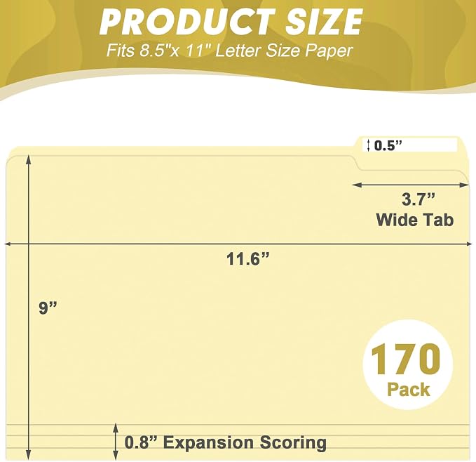 Manila Folders, HERKKA 170 Pack 1/3 Cut Tab File Folders, Manila Folders 8.5 x - Image 2