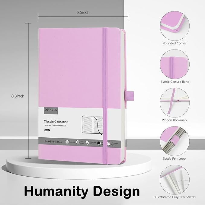 Lined Journal Notebooks for Work, Travel, College, A5 Size 100 GSM Thick Paper, Classic Ruled Journaling Notebook, Hardcover Notepad for Writing 160 Pages, 5.5 x 8.3 inch, Pink-DeskLoop Office