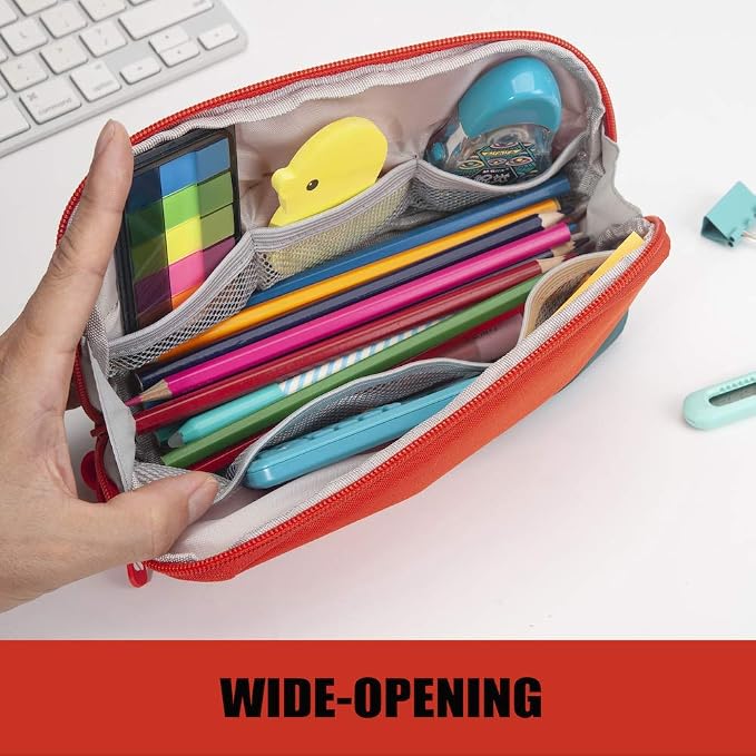 Sooez Wide-Opening Pencil Pen Case, Lightweight & Spacious Pencil Pouch Zipper - Image 3
