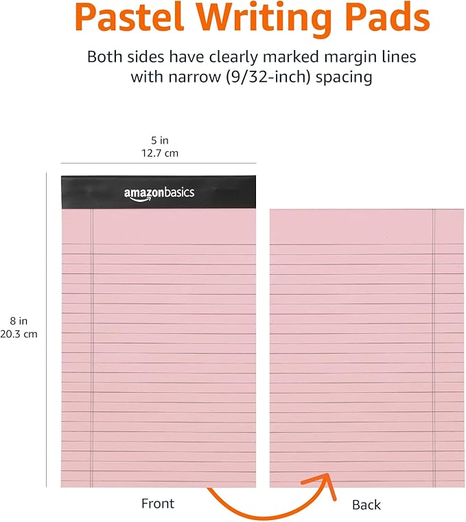 Amazon Basics Narrow Ruled 5-Inch by 8-Inch Lined Writing Note Pads, 6 Count (50 Sheet Pads), Multicolor-DeskLoop Office