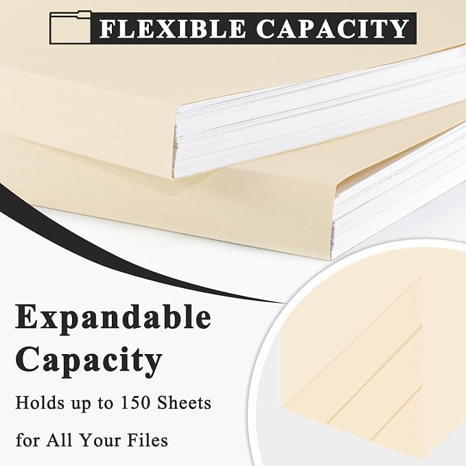 Manila Folders 8.5 x 11 | 1/3 Cut File Folders Letter Size | Manilla File - Image 3