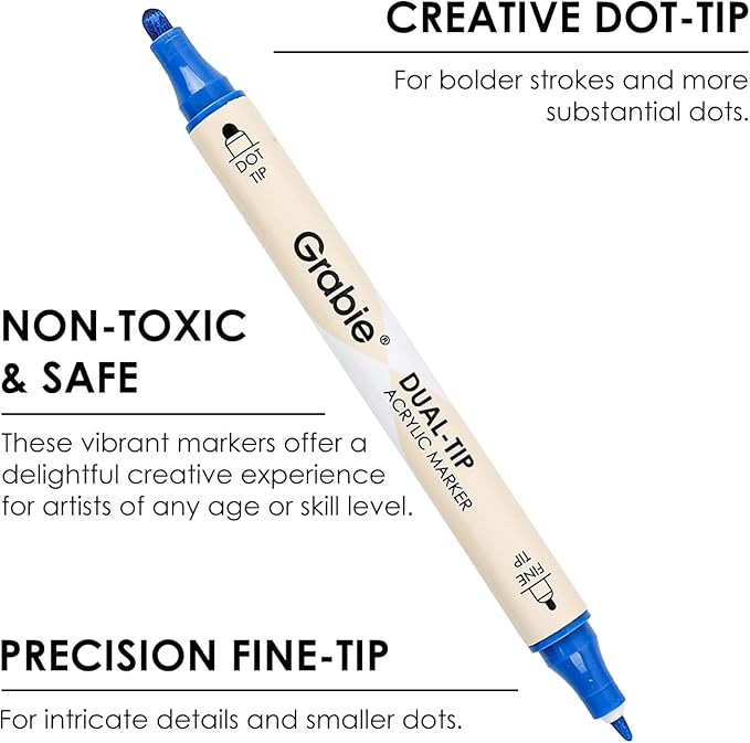 Grabie 36 Dual Tip Acrylic Paint Markers, Acrylic Paint Pens, Fabric Markers for Fabric, Canvas, Rock, Glass, Wood, Paper, DIY, Canvas DIY Art Supplies Kit-DeskLoop Office