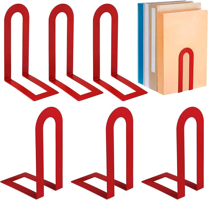 Chunful 6 Pcs Red Modern Metal Book Ends by Chunful