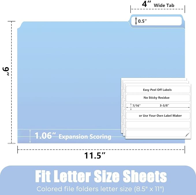HABGP 100 Pcs Manilla Folders 8.5 x 11 Inch, 1/3-Cut Tab Colored File Folders - Image 2