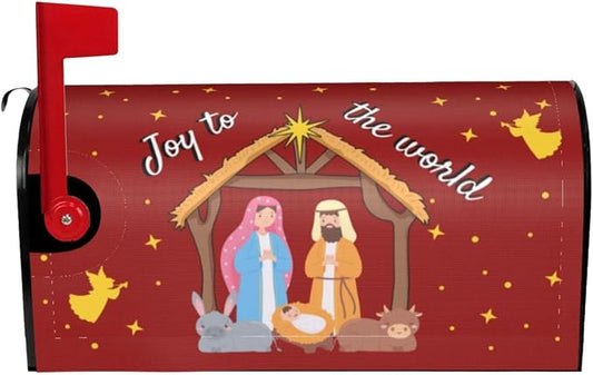 Chrismas Joy to The World Mailbox Cover, Winter Holiday Outdoor Magnetic by Yomane
