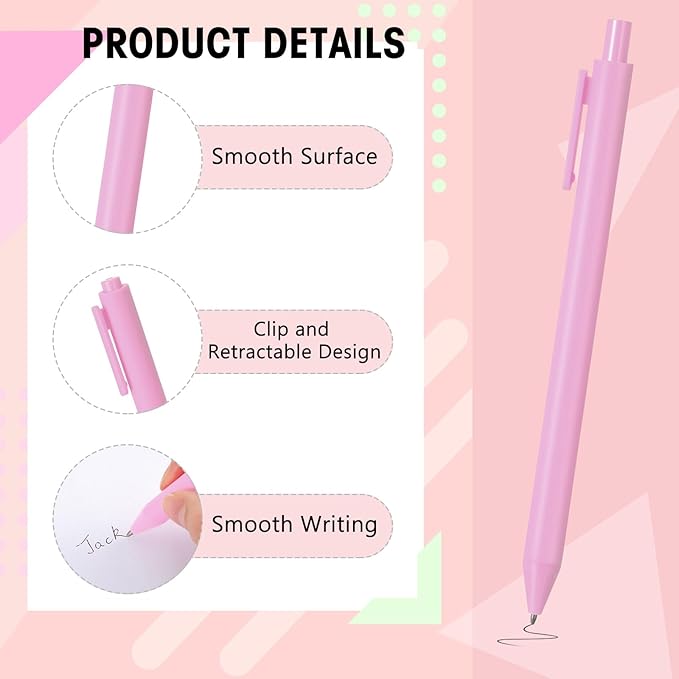 Fulmoon 50 Pcs Ballpoint Pens Bulk Retractable Comfortable Writing Pens Cute Back to School Supplies in Medium Point 1.0 mm for Teacher Student Bridal Shower Baby Shower (Light Pink)