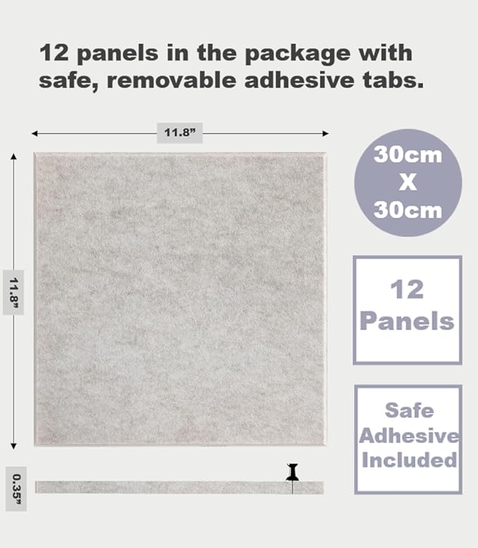 Large Cork Board Alternative - 12-Pack Felt Wall Tiles with Safe Removable Adhesive Tabs, Cork Wall Tiles Bulletin Board Home Office Essentials - Ivory-DeskLoop Office