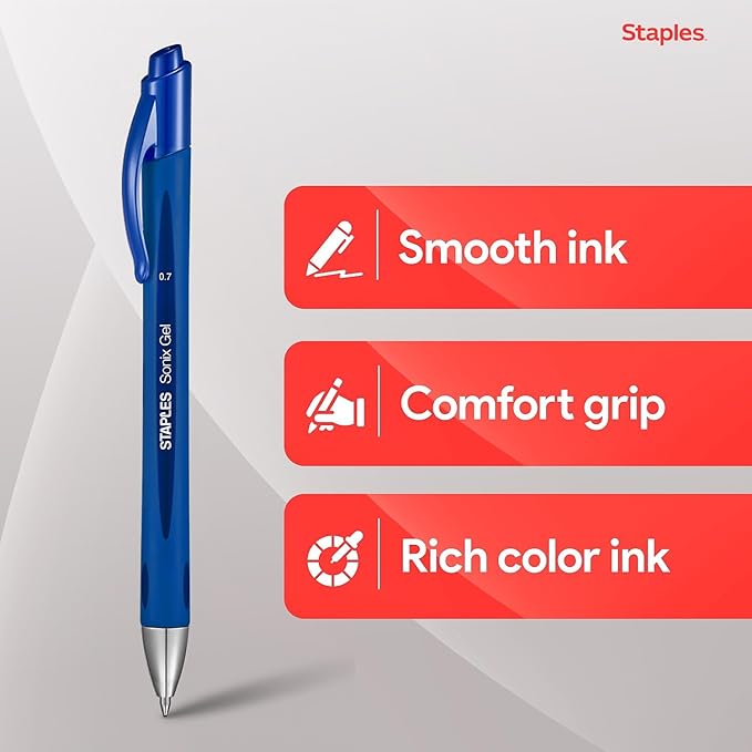 STAPLES Retractable Gel Pens, Medium Point 0.7mm, 12 Pack – Sonix - Image 3