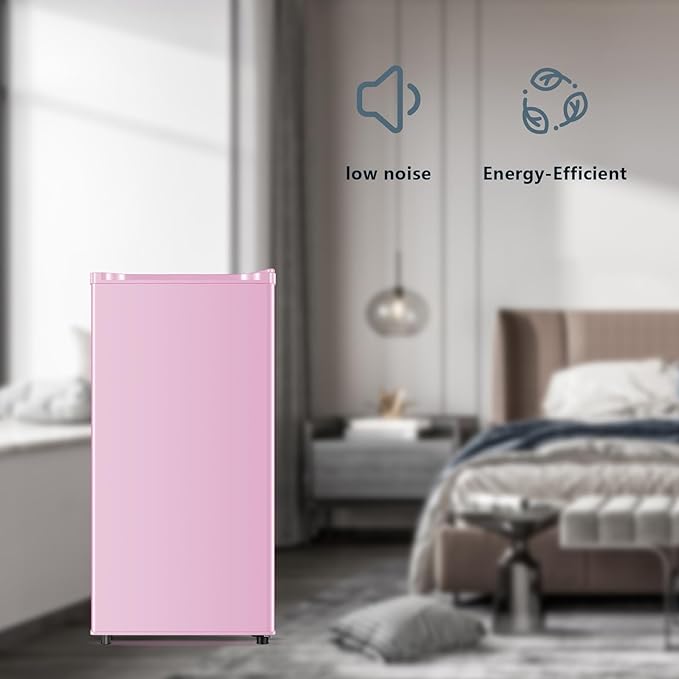 Seaoola Mini Fridge with Freezer, Single Door 3.1 Cu.Ft, Compact Mini Refrigerator, LED Light, Adjustable Thermostat, Removable Glass Shelves, Small Refrigerator for Dorm/Office/Bedroom(Pink)-DeskLoop Office
