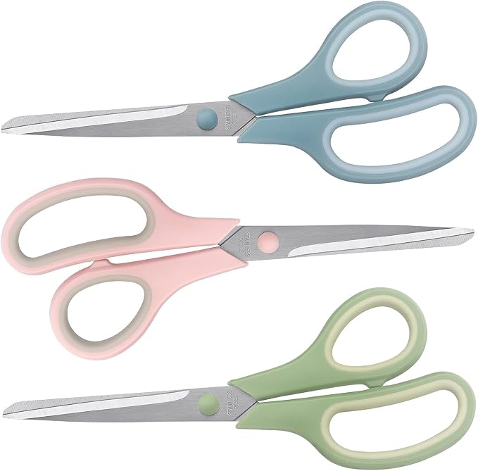 LONGKEY 8.5" Pastel Scissors 3-Pack, Ultra Sharp Stainless Steel, Soft Grip - Image 8
