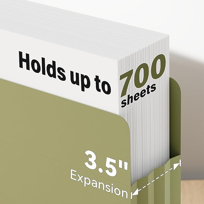 Ansook Expanding File Pockets 3.5" Expansion, 6 Pack Extra Capacity Poly File - Image 4