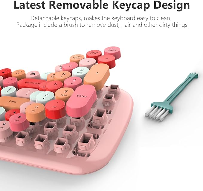 MOFII Wireless Keyboard and Mouse Combo, 2.4GHz Retro Typewriter Keyboard and Cute Mouse for Computer PC Desktops Laptop Windows(Pink Mix)-DeskLoop Office