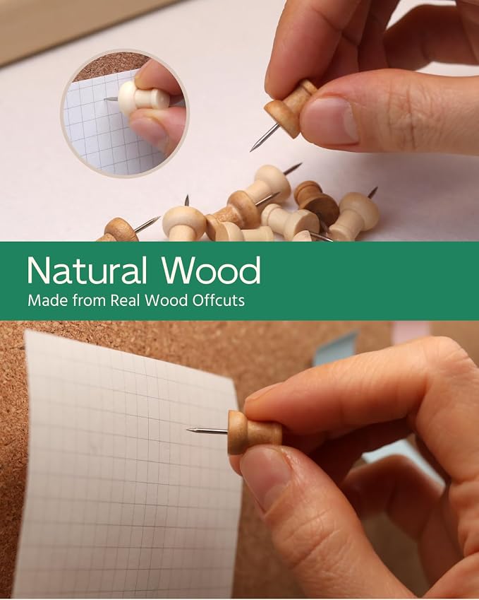40 Pcs Wood Push Pins, Decorative Wooden Thumb Tacks - Image 5