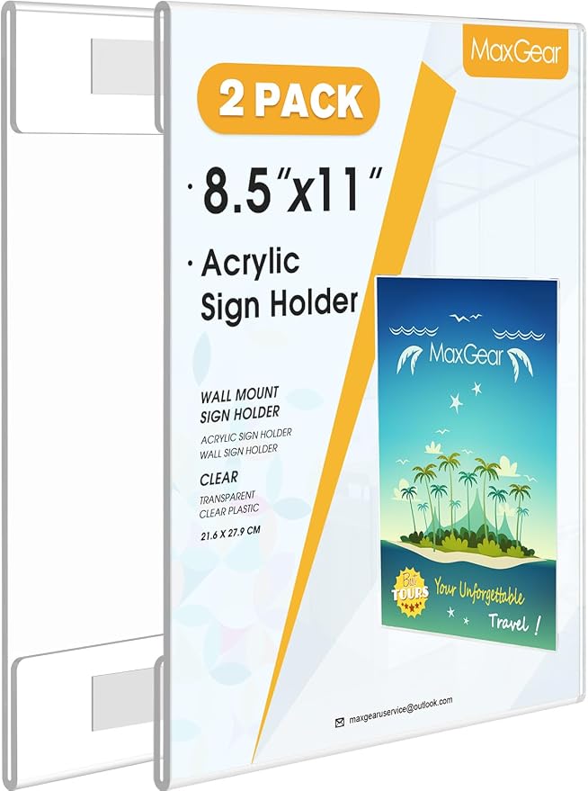 MaxGear Acrylic Sign Holder 8.5 x 11 Wall Mount by MaxGear