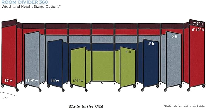 Versare Room Divider 360 Portable Wall Partition | Folding Panels | Large Freestanding Divider | Locking Wheels | Temporary Room Separator | 14' x 7'6'', Navy Blue