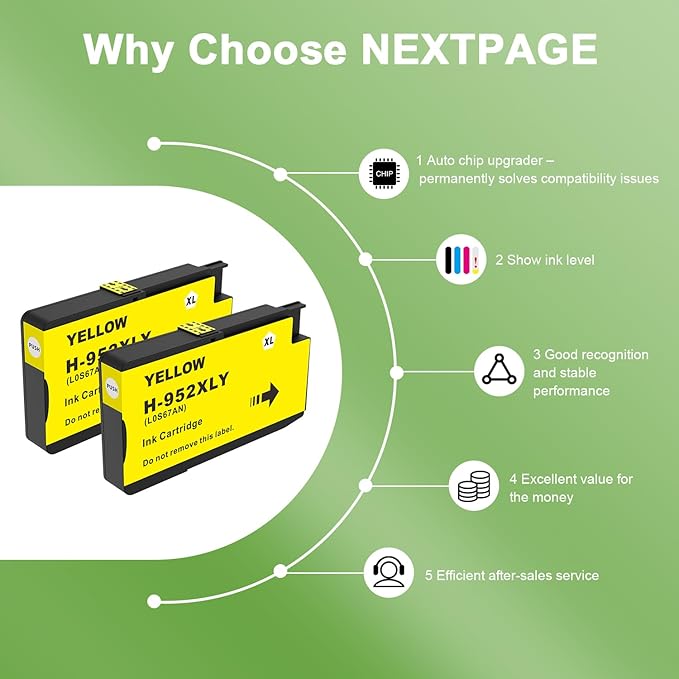 952XL Yellow Ink Cartridges with Upgrade Device Replacement for HP 952 XL Combo Pack for HP Officejet Pro 7740 8720 8710 8210 8715 8740 8702 8730 8725 Printers (952XL Yellow High-Yield 2 Packs)-DeskLoop Office