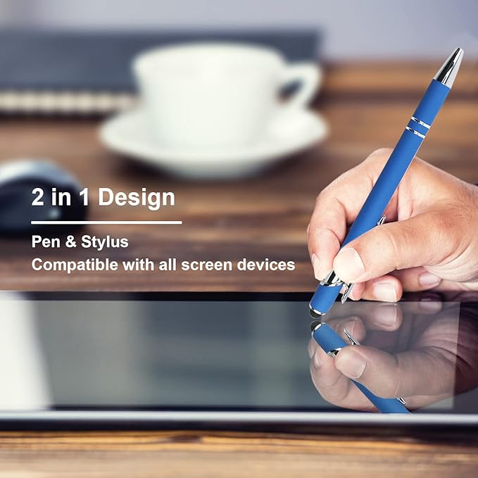 Ballpoint Pen with Stylus Tip, Soft Touch Click Metal Pen, 1.0mm Medium Point, Black Ink, 12 Count(6 Colors)-DeskLoop Office