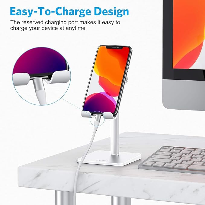 OMOTON Cell Phone Stand, Adjustable Angle Height Desk Phone Dock Holder - Image 4