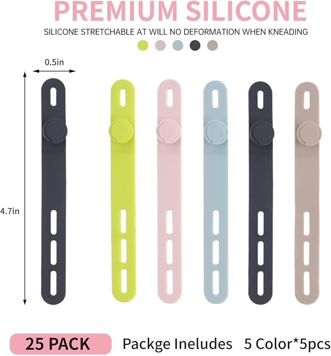 Oligei 25 Pcs Silicone Cable Ties, Cable Ties Reusable, High Elasticity Cord - Image 2