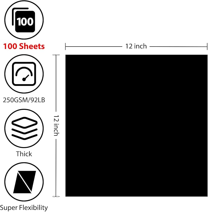 OcePor 100 Sheets Black Cardstock 12” x 12”, 92lb/250gsm Black Card Stock, Thick Card Stock Paper, Heavy Cardstock Paper for Printer, Resume, Scrapbooks, Art, Crafts, Business Cards-DeskLoop Office