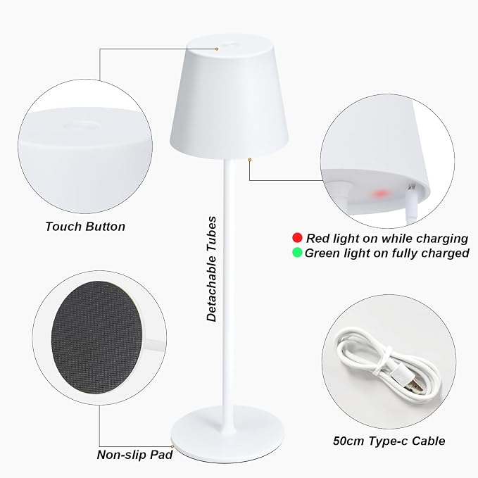 Kakanuo Cordless Table Lamp Rechargeable White - Image 6