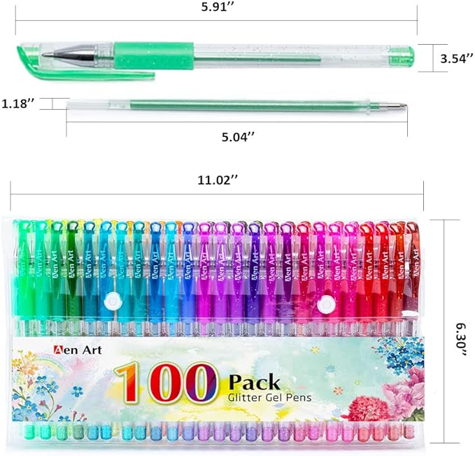 Glitter Gel Pens, 100 Color Glitter Pen Set for Making Cards, 30% More Ink Neon Glitter Gel Marker for Adult Coloring Books, Journaling Crafting Doodling Drawing-DeskLoop Office