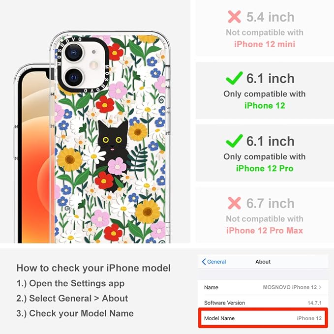 MOSNOVO Case for iPhone 12 & iPhone 12 Pro, [Buffertech 6.6ft Military-Grade Drop Protection] [Anti Peel Off Tech] Clear TPU Bumper Phone Case Cover Design - Black Cat in Garden-DeskLoop Office