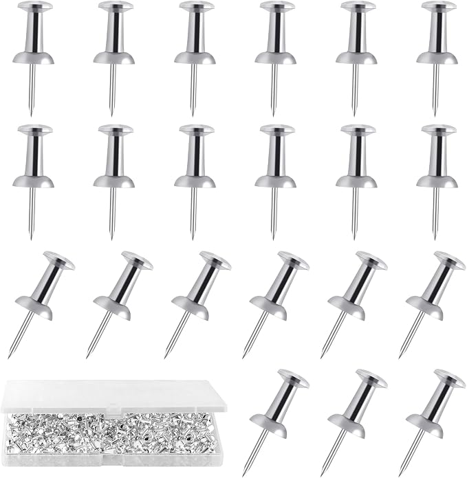 200 Count Silver Push Pins, Standard Plastic Head Steel Point Thumb Tacks by BESARME