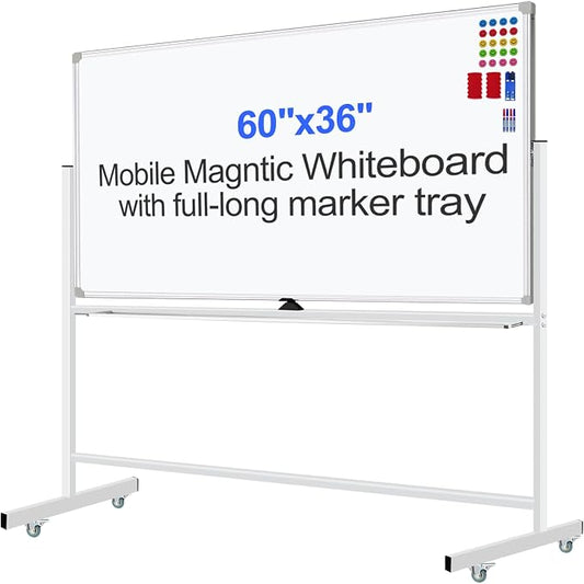 Mobile Magnet Whiteboard with Stand 60x36 Double-Sided Dry Erase Board with by Unknown