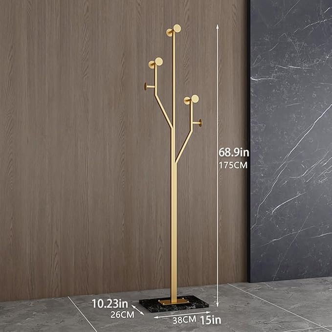 Gold Coat rack,Sturdy coat tree freestanding heavy duty with Marble Base,Metal standing coat rack for Bedroom,Entrance,Modern coat hanger stand for Coats,Hats,Bags(gold)-DeskLoop Office