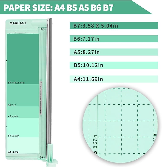 MAKEASY Paper Cutter 12 Inch, Guillotine Paper Cutter with 8 Sheet Capacity, Heavy Duty Paper Cutter for Cardstock, Paper Trimmer for Crafting, Classroom and Office, Green-DeskLoop Office