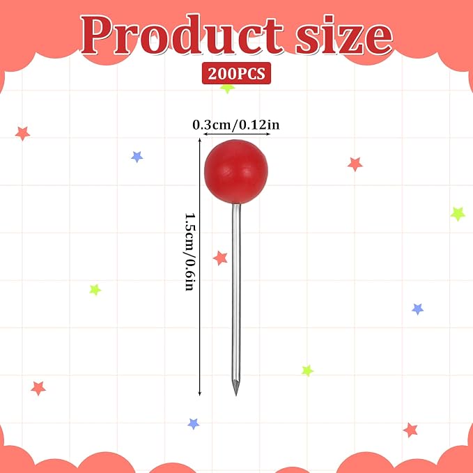 200 PCS Red Push Pins for Map, Small Round Head Map Pins for Travel Boards - Image 2