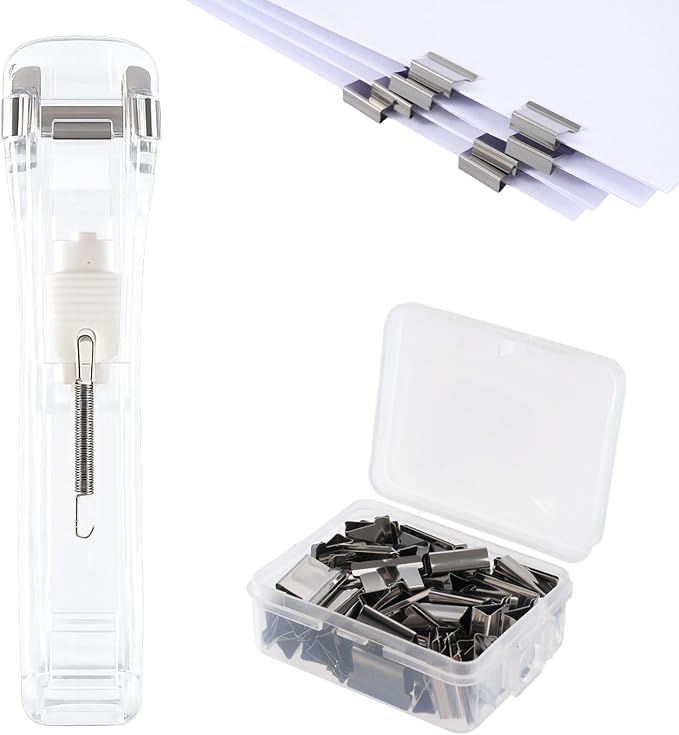 51 Pcs Portable Binder Clip Stapler Kit, Includes 50 Reusable Silver Clips by Unknown
