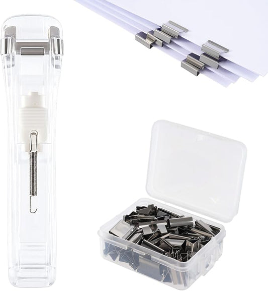 51 Pcs Portable Binder Clip Stapler Kit, Includes 50 Reusable Silver Clips by Unknown