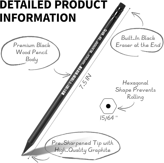 M&G BLACKOO Series 2B Wood-Cased Pencils, Bulk Black Pencils - Image 2