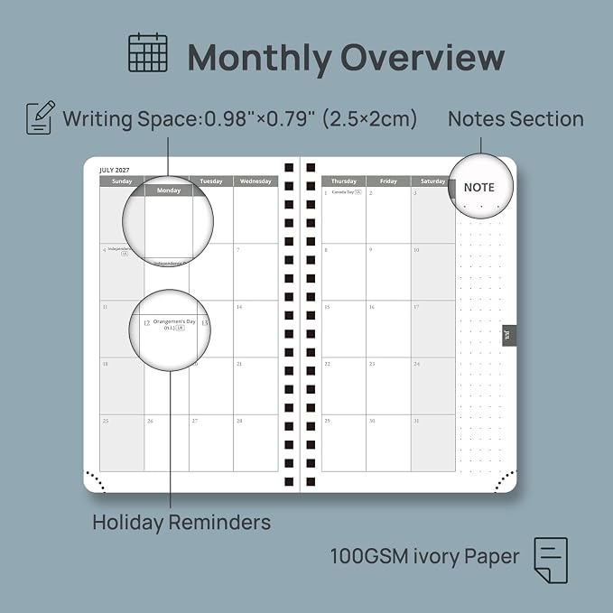 POPRUN 2027 Planner, Daily Appiontment Book from Jan 2027 to Dec 2027, Spiral - Image 4