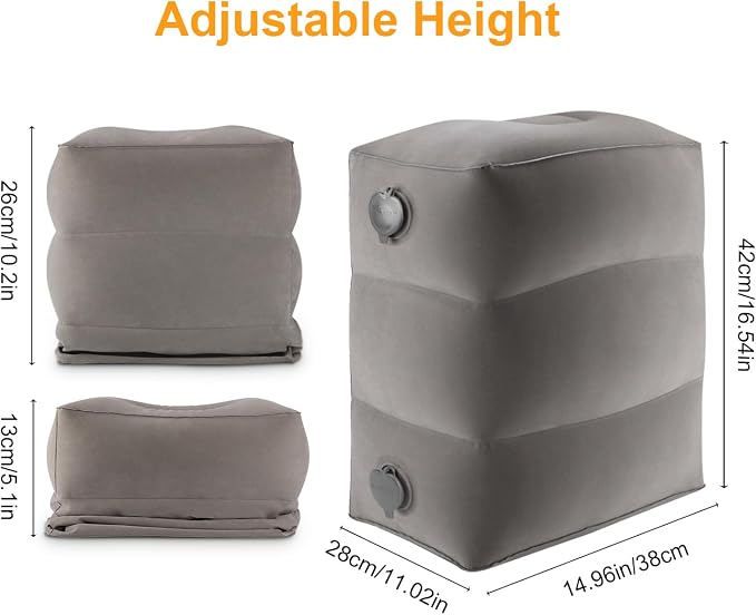 Inflatable Travel Foot Rest Pillow, Kids Airplane Bed, Adjustable Height Leg - Image 2