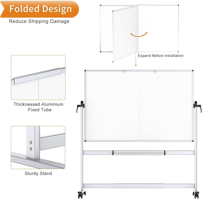 VIZ-PRO Double-Sided Mobile Whiteboard, 60 x 48 Inches, Magnetic Rolling Dry - Image 5