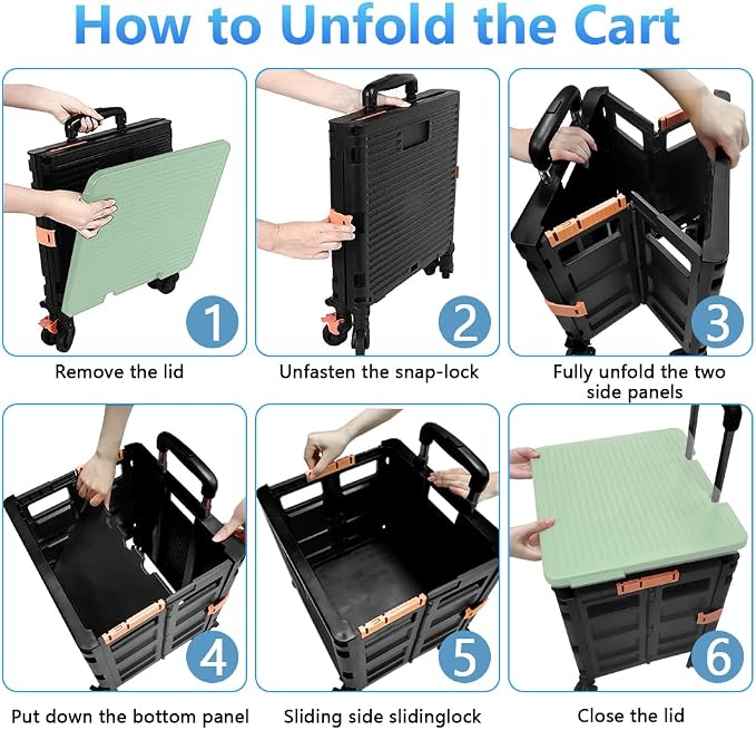 FELICON SELORSS Foldable Utility Cart Folding Portable Rolling Crate-Green | - Image 4